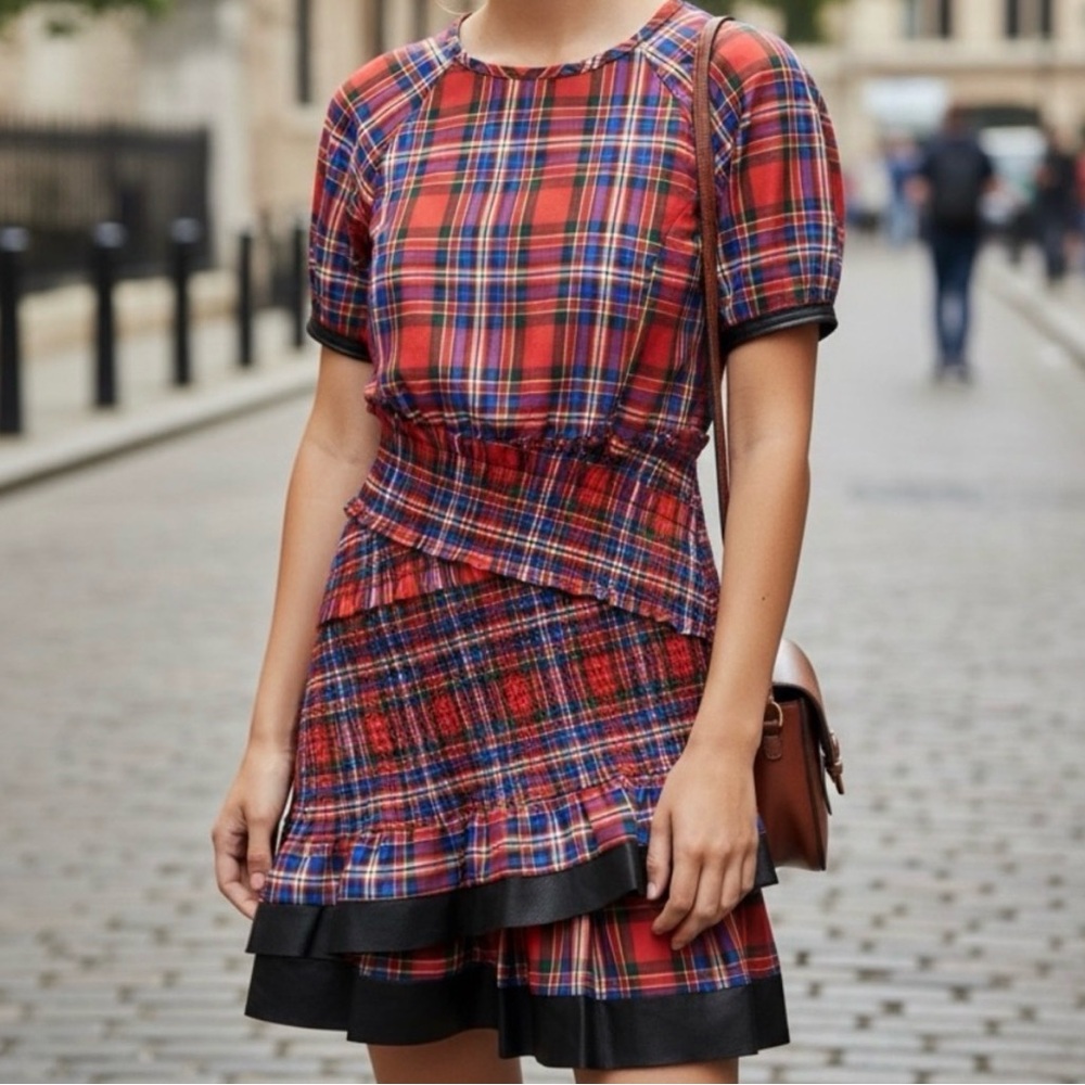 Tanya Taylor Nicole Dress- Red and Blue Plaid Mini Dress